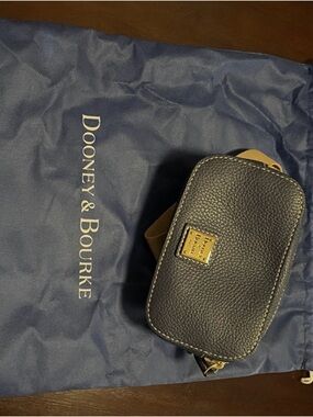 Dooney & Bourke Navy Pebbled Leather Belt Bag with Tan Strap